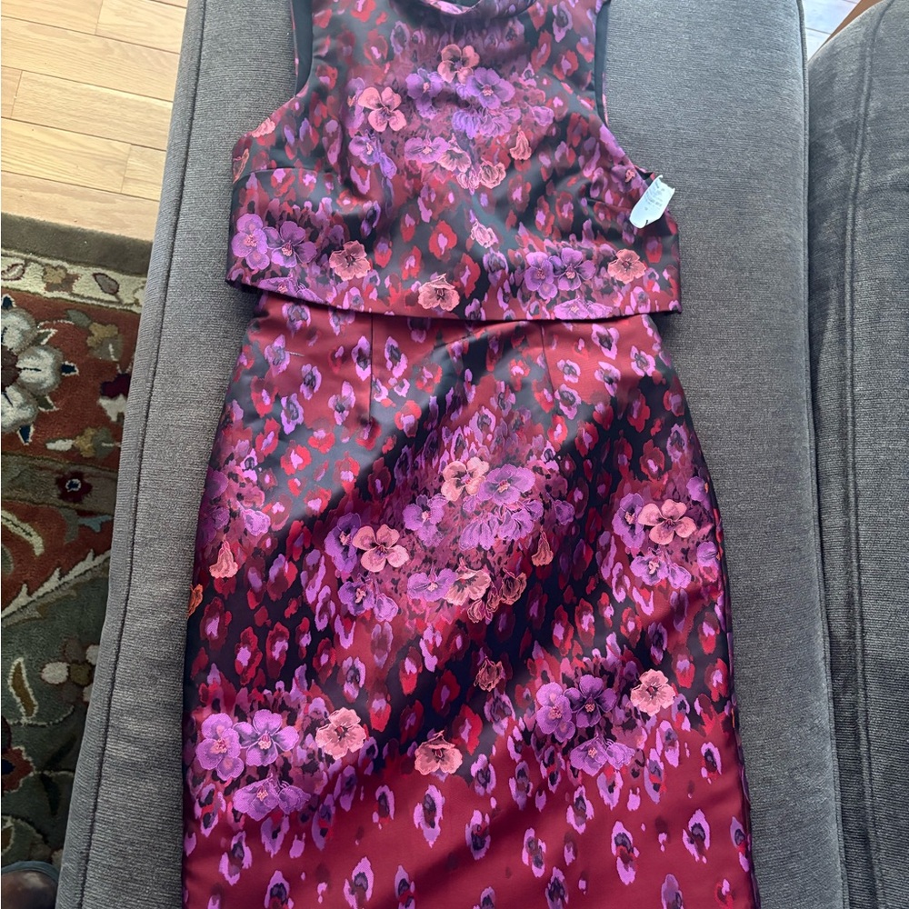 Badgley Mischka Red and Purple Floral Midi Dress